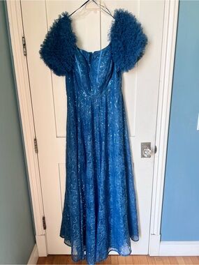 XUIBOL Teal Tulle Gown Bridgerton Regency Puff Sleeve Sequin Lace Maxi Dress XL